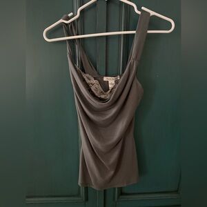 White House Black Market Charcoal Cowl Neck Top with Lace